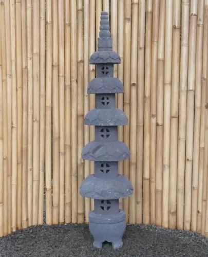 Product image of the product “Japanese style Garden Lantern, made from Andesit Stone. Multipart. 150 cm Height, Roof is 35 cm width. ”